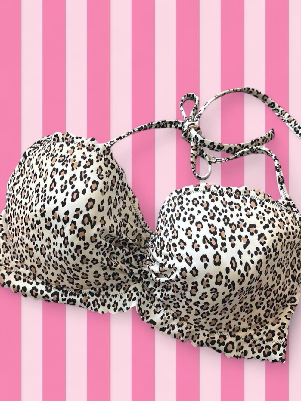 Dead stock VS Leopard Print Push-Up Bikini Top - Cream/Tan